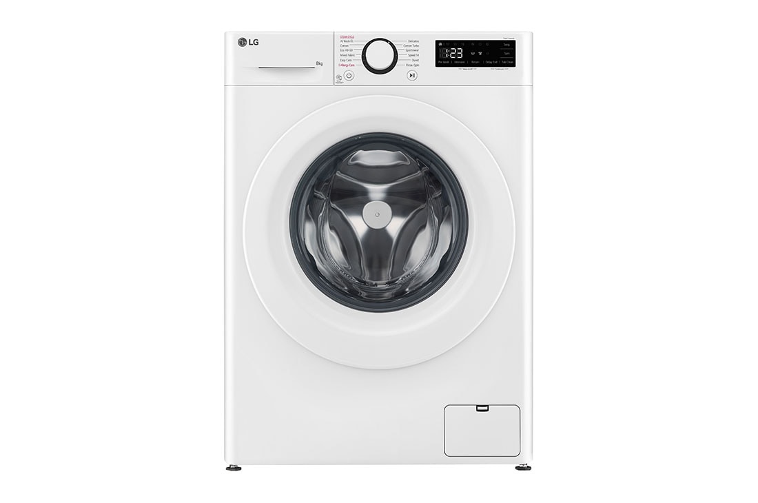 LG Slim 8 kg Pyykinpesukone(Valkoinen) - Steam, Energialuokka A, AI DD?,  Smart Diagnosis?, 47,5cm syvyys, Front view, F2Y5PYP3W