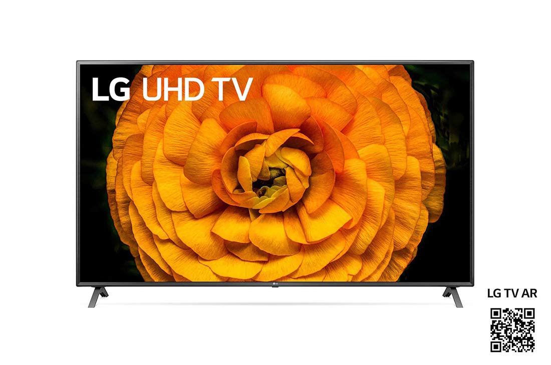 LG UN85 86 tuuman 4K UHD -?lytelevisio, etupuoli ja upotettu kuva, 86UN85006LA