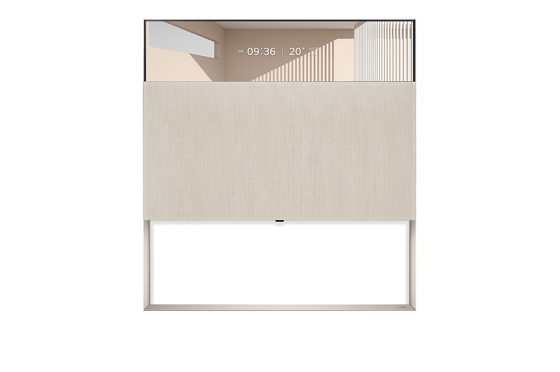 LG OLED | Objet Collection Easel, Easel edest? kokonaisn?kym?ss?. hiukan vasemmalle vinossa ja sein?? vasten nojaamassa., 65ART90E6QA