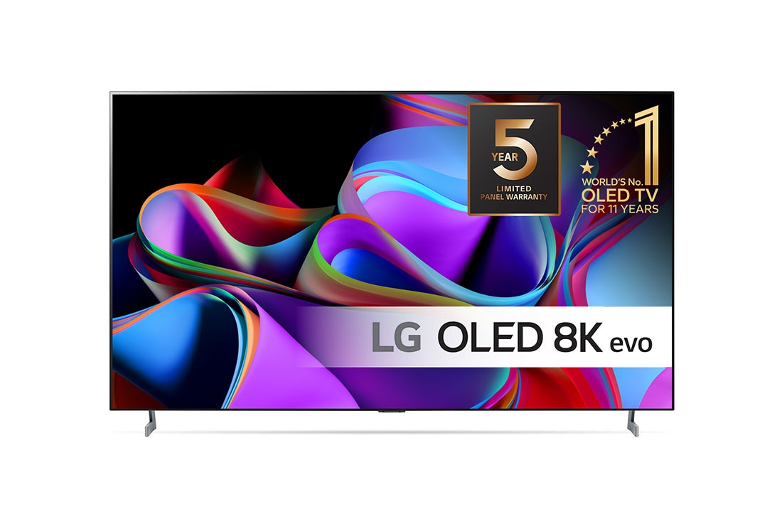 LG 77'' OLED evo Z3 - 8K TV (2023), Etun?kym?ss? LG OLED 8K evo, 11 Years World No.1 OLED -merkki ja n?yt?ss? viiden vuoden paneelitakuun logo, OLED77Z39LA