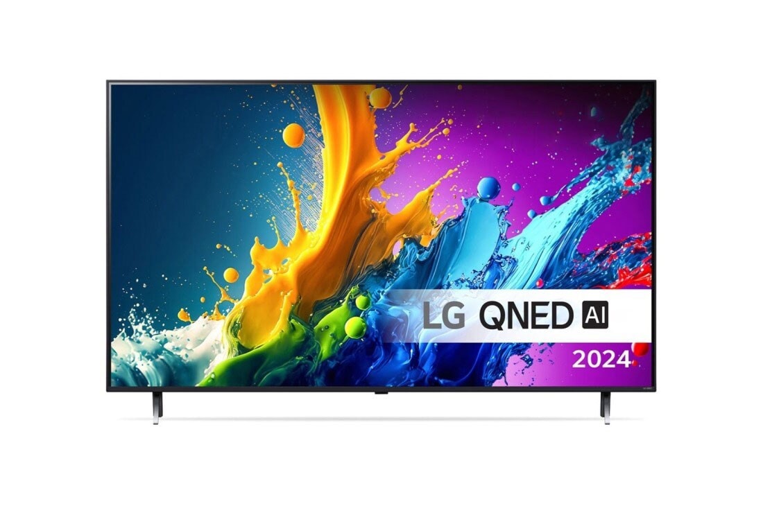 LG 75'' QNED AI 80 - 4K Smart TV (2024), LG QNED TV:n etun?kym?, QNED80 ja teksti LG QNED, Quantum Dot ja NanoCell sek? 2024 n?yt?ll?, 75QNED80T6A