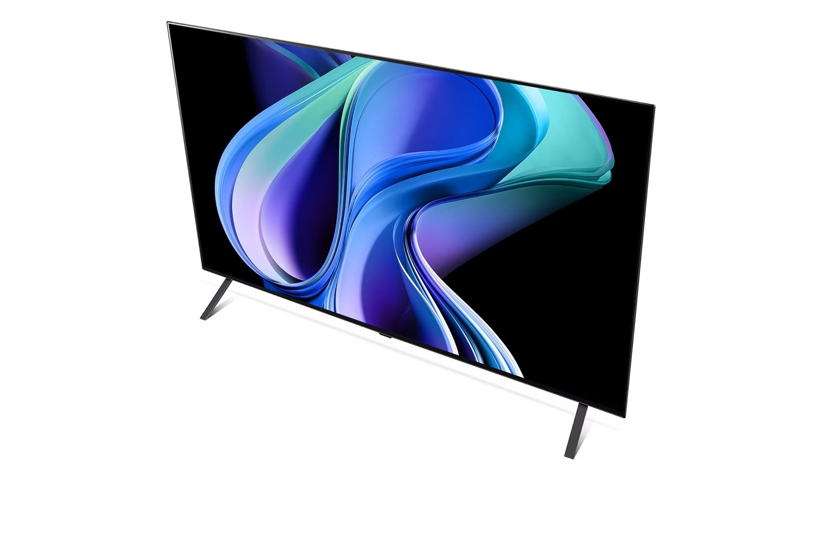 Une TV LG QNED AI 2024 avec un design éclatant de couleurs vives à l’écran, et le logo du programme webOS Re:New dans un coin.