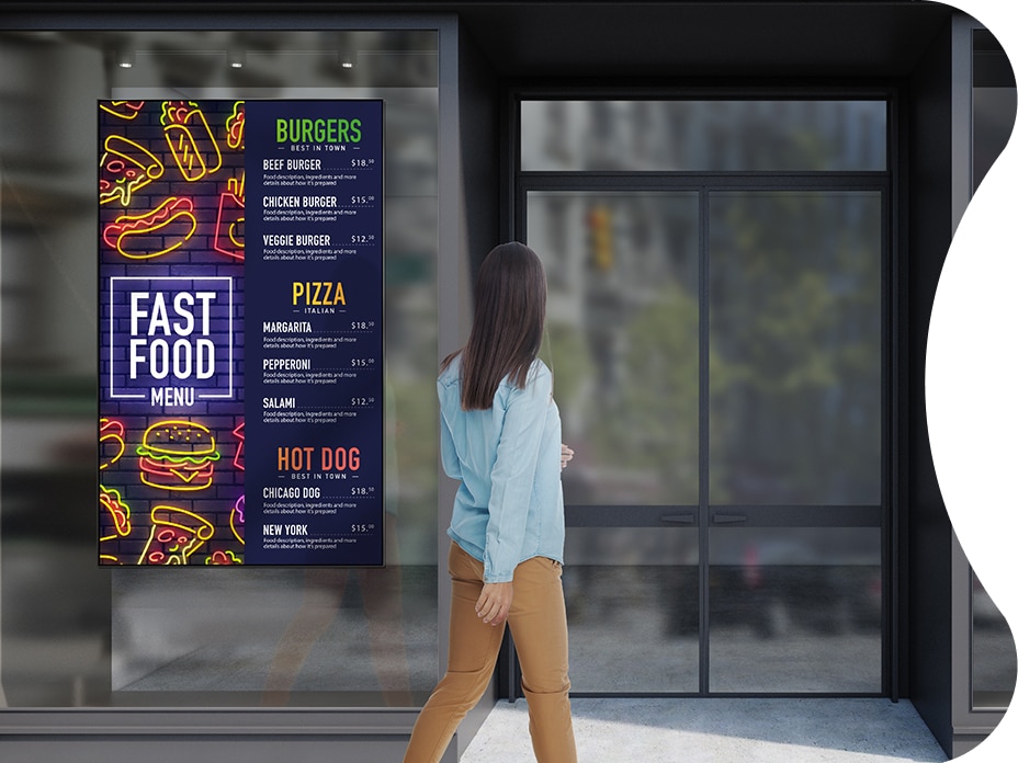 By installing LG's window facing display, customers will be able to view restaurant information even from outside, thanks to its super-bright display.