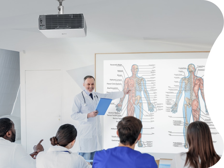 The LG projector BU60P provides large screens of up to 300 inches at the high resolution of 6,000 ANSI Lumens. Also, it supports DICOM standards.