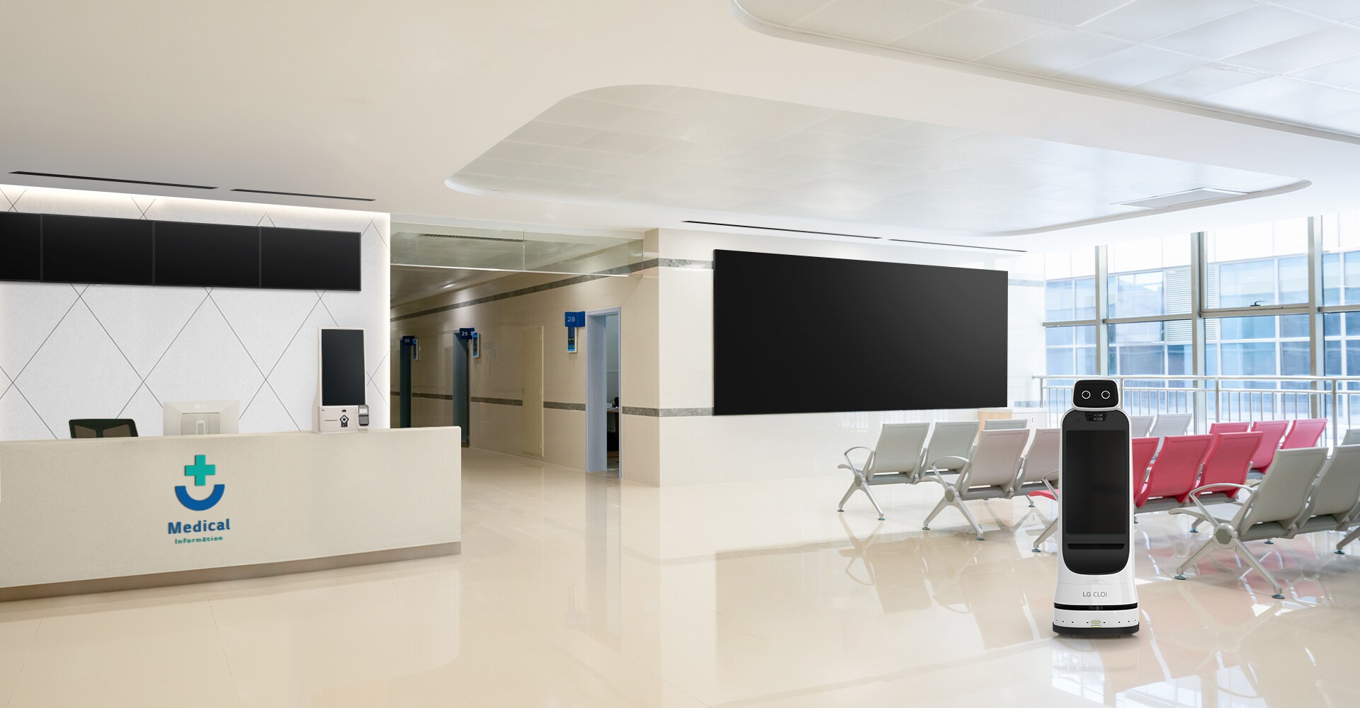 Explore how LG provides integrated solutions for hospital lobbies.