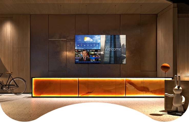 A 55-inch FHD Video Wall displays event and promotion information for the guests at the hotel lobby.