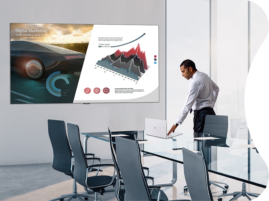 LG LED All-in-One Smart has built-in speakers and boasts a stunning large screen: offering optimized features for large meeting rooms.