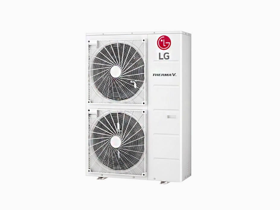LG ThermaV R32 Hydrosplit uses outside air and electricity as heat sources and delivers heat and hot water through water pipeline.