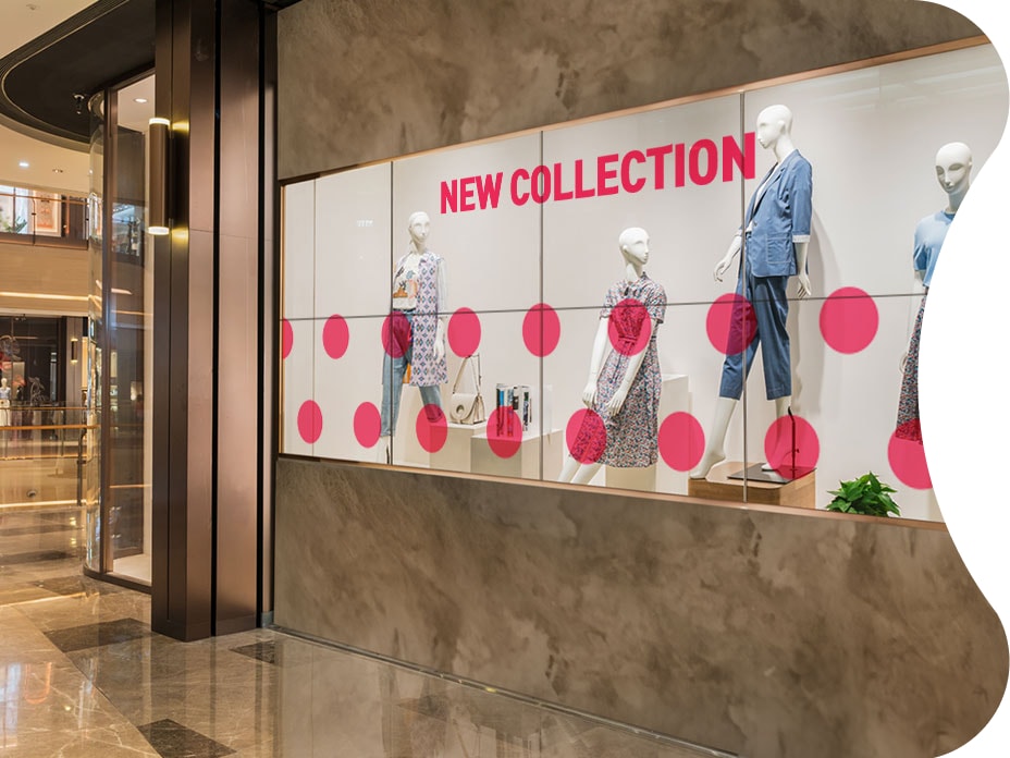 With LG’s transparent OLED signage, you can play vivid media contents on the entrance to present a new experience to visitors.
