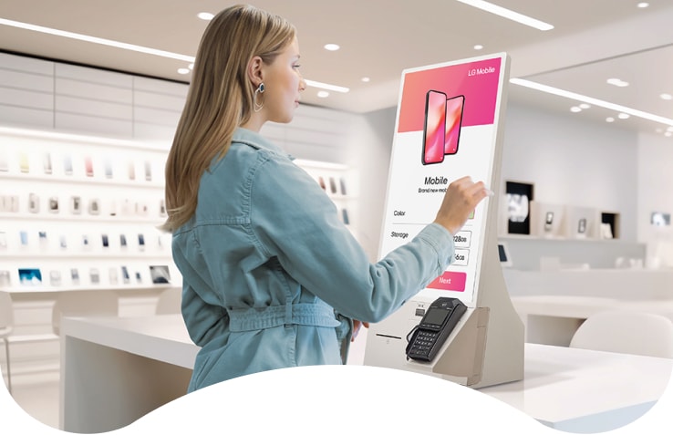 With seamless design in two tones of calming beige colors of LG Kiosk, it creates a harmonious atmosphere in your business space. 