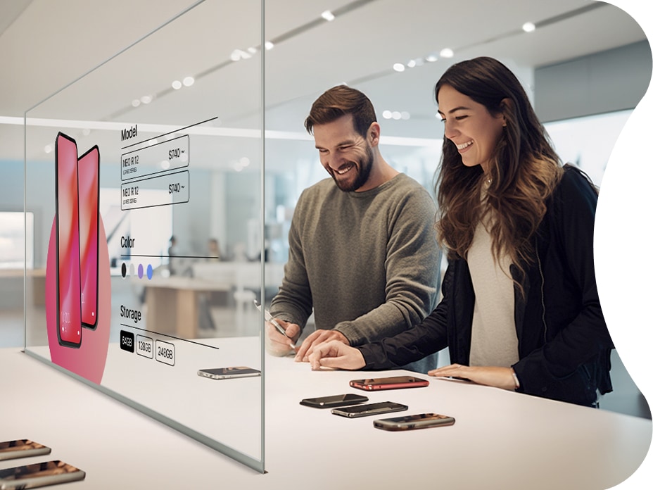 With LG’s transparent OLED touch signage, you can not only display vivid images of a new products but also make visitors to touch the screen and enjoy interactive content. 