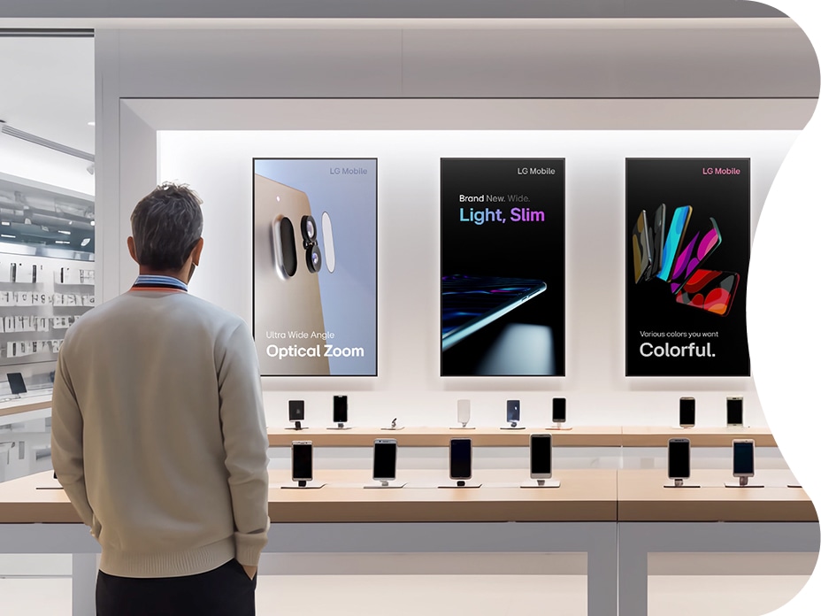 With a brightness of 500nits for an indoor display, UH5N series clearly delivers content and attracts public attention, making it the most suitable display for marketing in stores.
