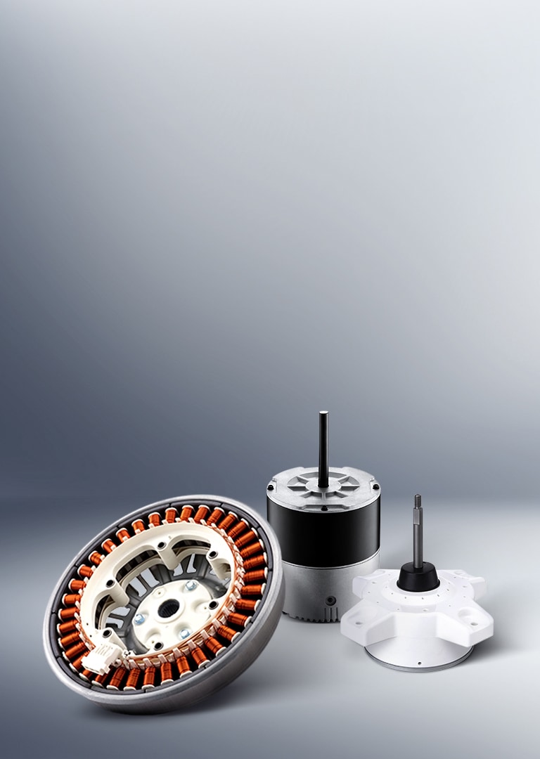 Direct Drive Motor, EC Motor, Fan Motor, and Drone Motor from LG are lined up in a row.