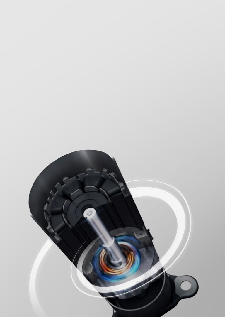 A close-up view of the LG R1? Compressor with a visible central shaft and internal parts highlighted in shades of blue and orange.