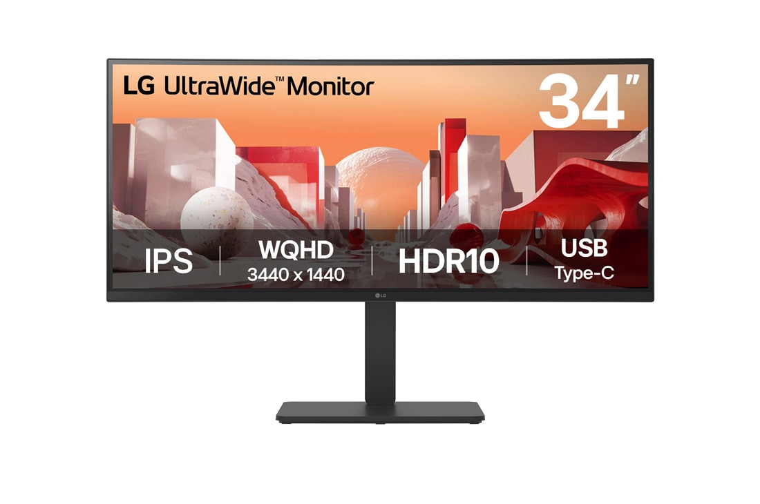 LG 34'' UltraWide QHD Curved IPS Monitor with USB Type-C?, front view, 34BA75QE