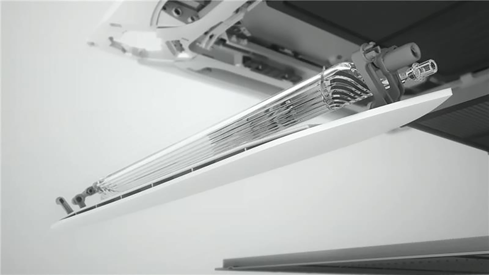 The LG Dual Vane Cassette unit combines a dual vane system, a larger central ventilation duct, and an attachable corner unit into a single integrated design.?