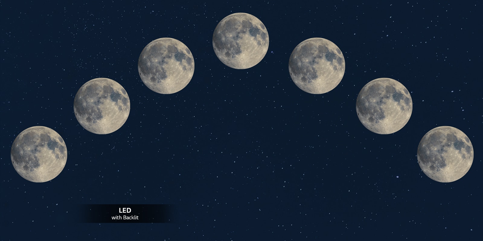 Image of seven full moon aligned across the night sky.
