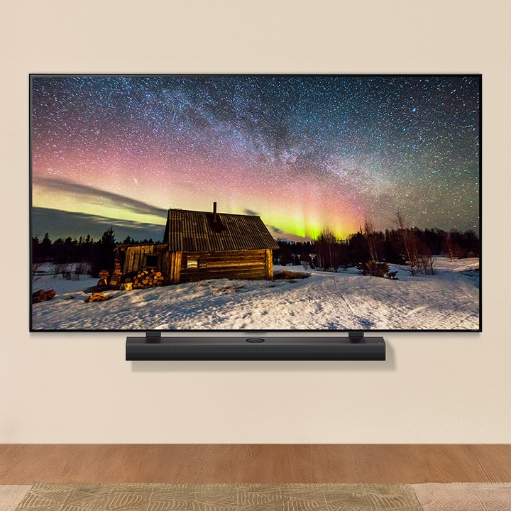 Μια LG TV και ?να LG Soundbar σε ?να σ?γχρονο σαλ?νι την ημ?ρα. Εμφαν?ζεται μια εικ?να τη? οθ?νη? του Β?ρειου Σ?λα? με τα ιδανικ? επ?πεδα φωτειν?τητα?.