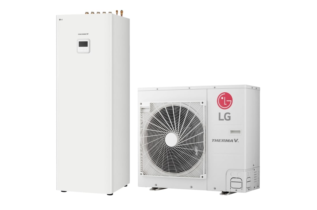 LG R32 Split 5/7/9 kW IWT, 1?, 5kW, Δεξι? πλα?ν? ?ψη 45 μοιρ?ν εν?? λευκο? ορθογων?ου εσωτερικ?? μον?δα? IWT και μια? εξωτερικ?? μον?δα? με ?ναν κυκλικ? ανεμιστ?ρα που προβ?λλονται δ?πλα-δ?πλα., HN0913T NK0 + HU051MR U44