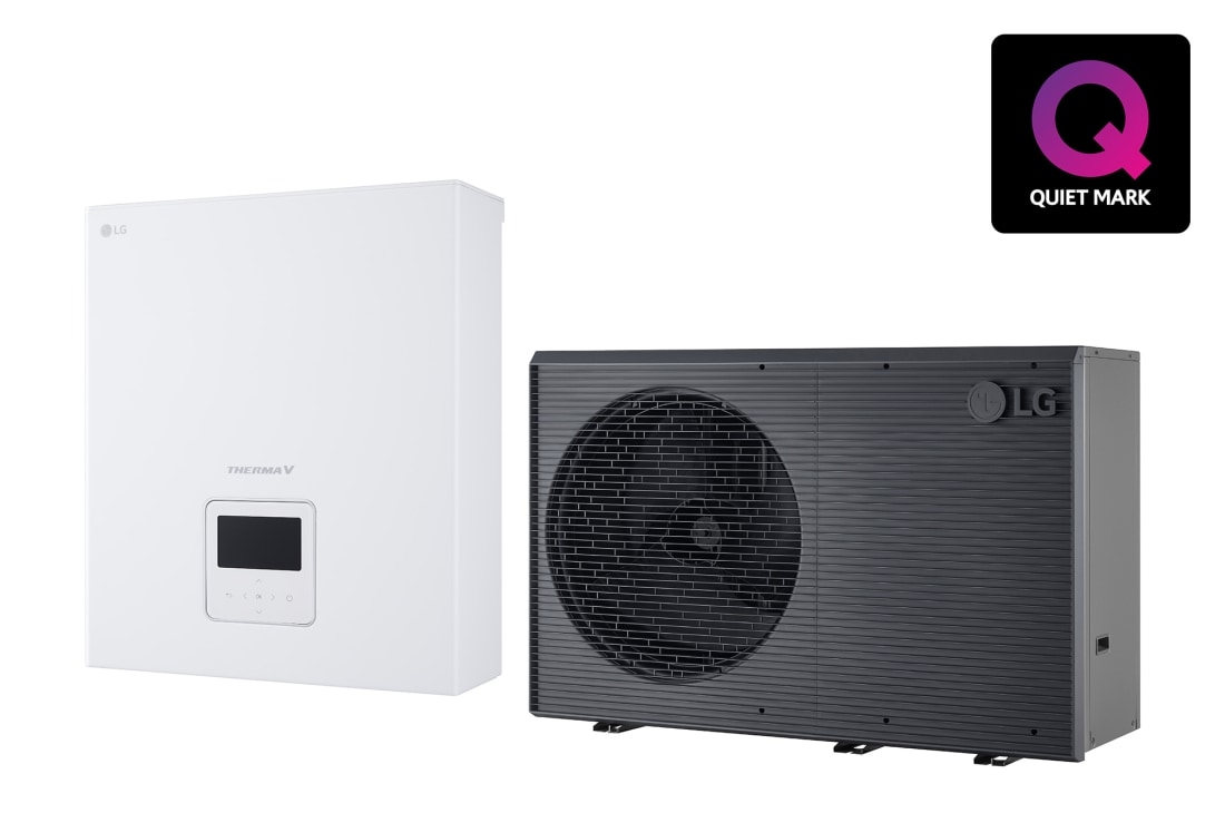 LG R290 Monobloc +  Control Unit,, 1?, 12kW, Αντλ?α θερμ?τητα? α?ρα/νερο? THERMA V τη? LG, μα?ρη εξωτερικ? μον?δα σχεδιασμ?νη με  γκρι κυματιστ? πλ?γμα, PHCS0 ENCXLEU + HM121HF UB60