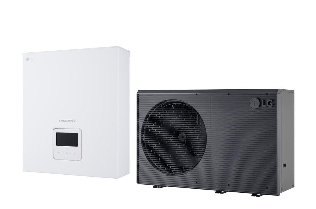 LG R290 Monobloc + Control Unit, 3?, 12kW, Αντλ?α θερμ?τητα? α?ρα/νερο? THERMA V τη? LG, μα?ρη εξωτερικ? μον?δα σχεδιασμ?νη με γκρι κυματιστ? πλ?γμα, HM123HF UB60 + PHCS0 ENCXLEU