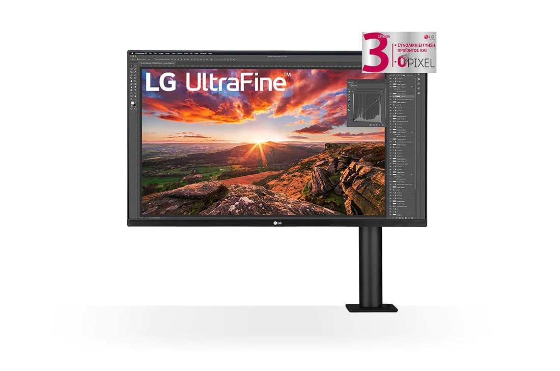 LG Μ?νιτορ 27'' UHD 4K Ergo IPS με θ?ρα USB Type-C?, μπροστιν? ?ψη με βραχ?ονα οθ?νη? στα δεξι?, 27UN880-B