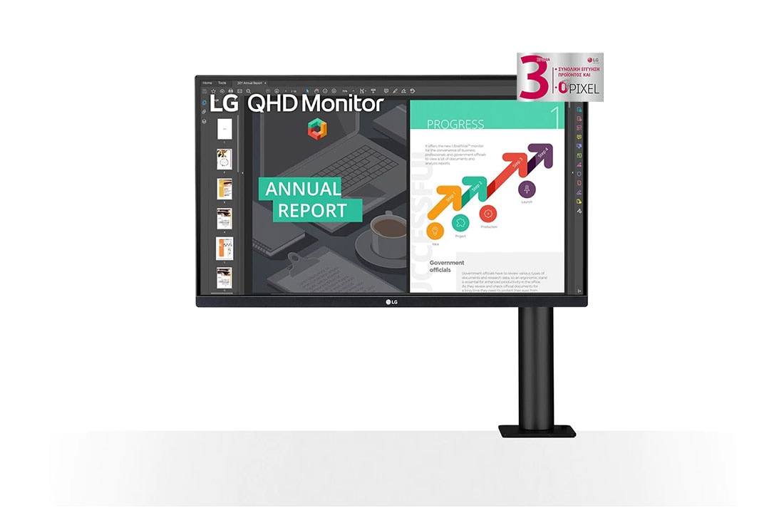 LG Οθ?νη 27'' QHD Ergo IPS με θ?ρα USB Type-C?, Μπροστιν? ?ψη βραχ?ονα μ?νιτορ στα δεξι?, 27QN880-B