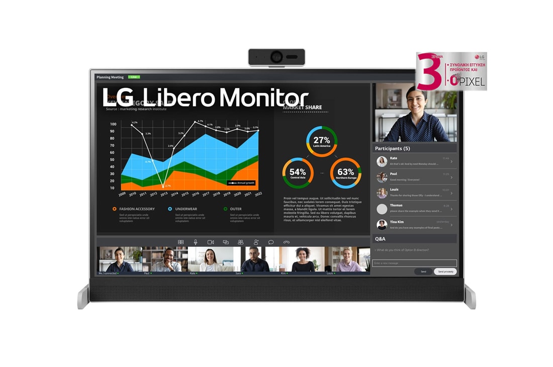 LG Οθ?νη Libero 27 ιντσ?ν QHD με αποσπ?μενη Webcam, μπροστιν? ?ψη του τ?που β?ση? και τη? αποσπ?μενη? webcam, 27BQ70QC-S