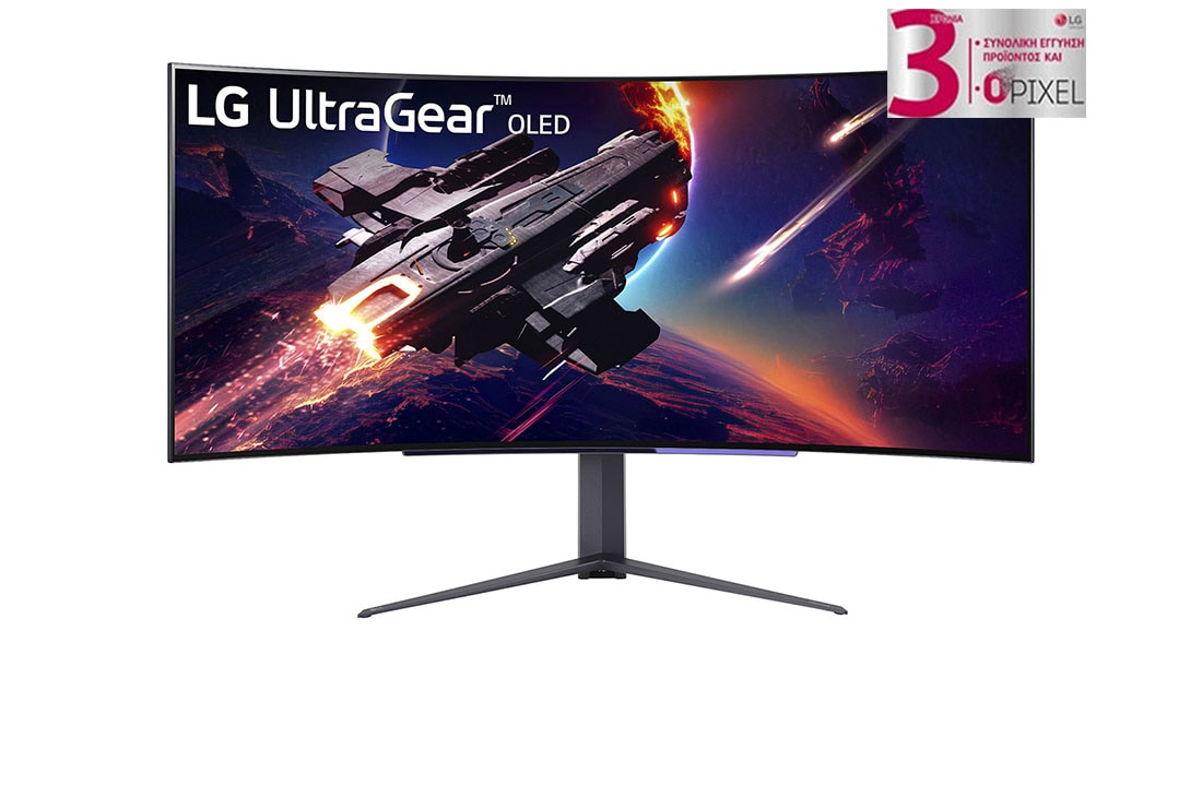 LG Κυρτ? οθ?νη UltraGear? OLED 45'' WQHD για παιχν?δια, με ρυθμ? αναν?ωση? 240 Hz και χρ?νο απ?κριση? 0,03 ms (GtG), μπροστιν? ?ψη, 45GR95QE-B