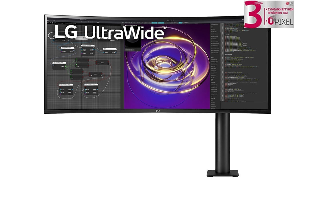 LG Κυρτ? εργονομικ? μ?νιτορ 34'' 21:9 Curved UltraWide? QHD (3440 x 1440), μπροστιν? ?ψη με βραχ?ονα μ?νιτορ στα δεξι?, 34WP88C-B