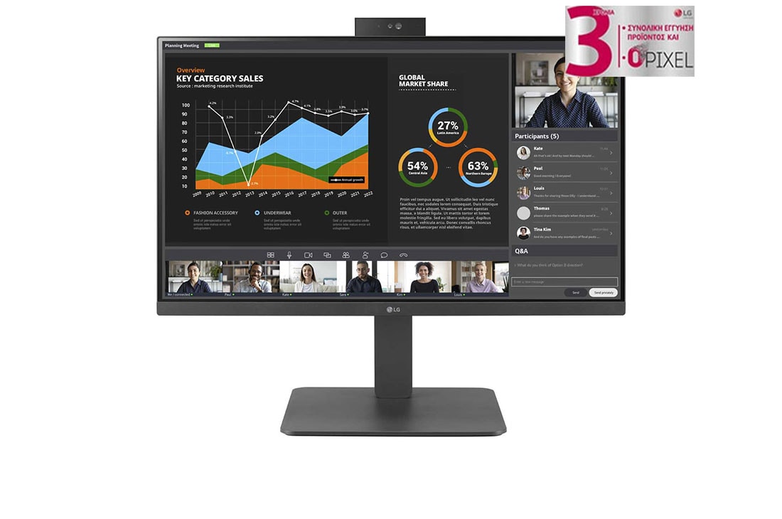 LG Οθ?νη IPS Full HD (1920x1080) 23,8 ιντσ?ν με ενσωματωμ?νη Webcam και μικρ?φωνο, μπροστιν? ?ψη με αναδυ?μενη Webcam Full HD, 24BR750C-C