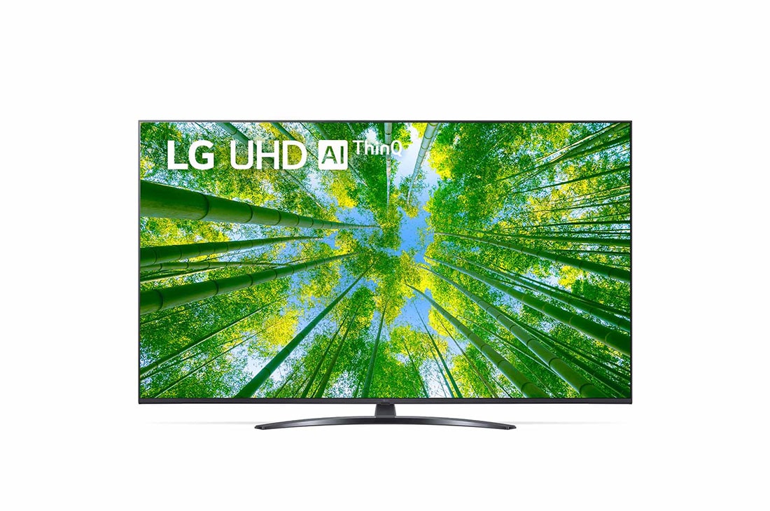 LG UQ81 4K Smart UHD TV 65 Ιντσ?ν, Μπροστιν? ?ψη τη? LG UHD TV με εικ?να που γεμ?ζει την οθ?νη και λογ?τυπο του προ??ντο?, 65UQ81006LB