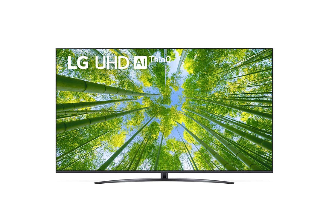LG UQ81 4K Smart UHD TV 75 Ιντσ?ν, Μπροστιν? ?ψη τη? LG UHD TV με εικ?να που γεμ?ζει την οθ?νη και λογ?τυπο του προ??ντο?, 75UQ81006LB