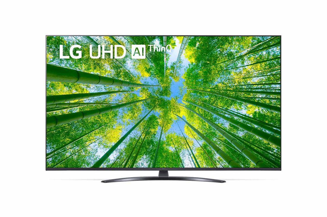 LG UQ81 4K Smart UHD TV 50 Ιντσ?ν , Μπροστιν? ?ψη τη? LG UHD TV με εικ?να που γεμ?ζει την οθ?νη και λογ?τυπο του προ??ντο?, 50UQ81006LB