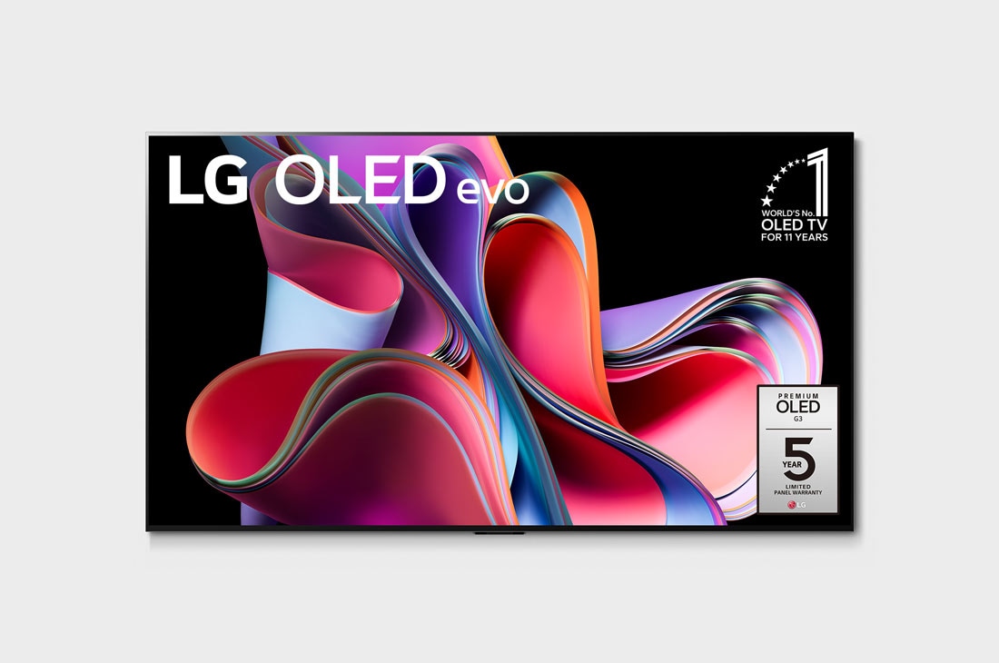 LG OLED evo G3 65 ιντσ?ν 4K Smart TV 2023, Μπροστιν? ?ψη με την LG OLED evo, το ?μβλημα "11 Years World No.1 OLED" και λογ?τυπο 5ετο?? εγγ?ηση? π?νελ στην οθ?νη, OLED65G36LA