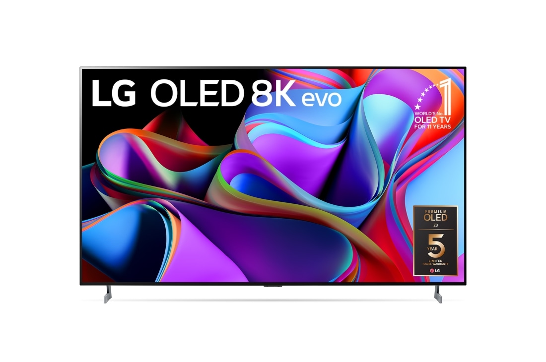 LG OLED 8K Z3 77 ιντσ?ν Smart TV 2023, προστιν? ?ψη με την LG OLED evo, το ?μβλημα "11 Years World No.1 OLED" και λογ?τυπο 5ετο?? εγγ?ηση? π?νελ στην οθ?νη, OLED77Z39LA
