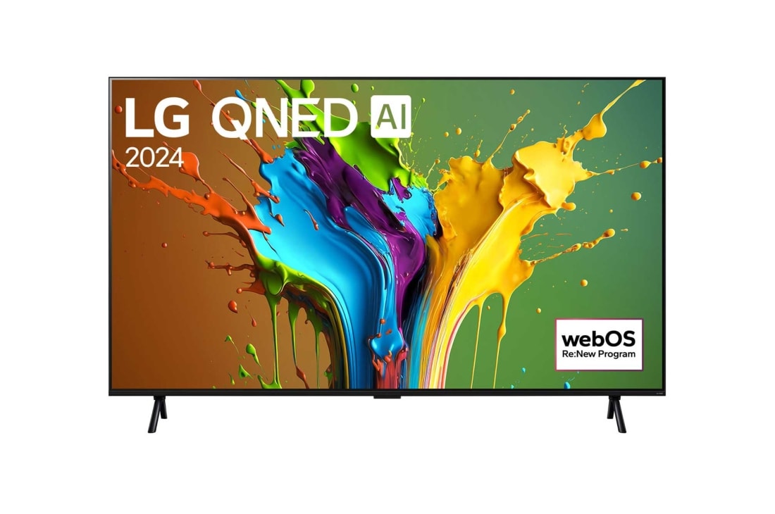 LG 98 ?ντσε? LG QNED89T AI 4K Smart TV 2024, Μπροστιν? ?ψη τη? LG QNED TV, QNED89 με το κε?μενο LG QNED, 2024και το λογ?τυπο webOS Re:New Program στην οθ?νη, 98QNED89T6A