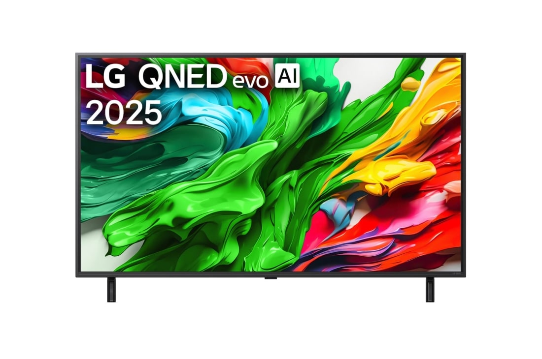 LG Τηλε?ραση LG QNED evo AI 50 ιντσ?ν QNED87 4K Smart TV 2025, Μπροστιν? ?ψη τη? LG QNED evo QNED85 TV, το λογ?τυπο LG QNED evo Al στην π?νω γων?α. Η LG QNED evo QNED85 TV απεικον?ζει πολ?χρωμ?? υφ?? σαν βαφ?? που συνδυ?ζονται., 50QNED87A6D