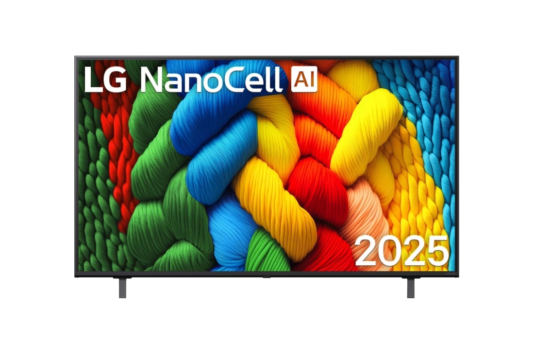 LG Τηλε?ραση LG NanoCell AI 55 ιντσ?ν NANO81 4K Smart TV 2025, Μπροστιν? ?ψη τη? NanoCell TV, το λογ?τυπο LG NanoCell Al Logo στην π?νω γων?α. Η LG NanoCell NANO80 TV απεικον?ζει πολ?χρωμε? υφ?? σαν βαφ?? που συνδυ?ζονται., 55NANO81A6A