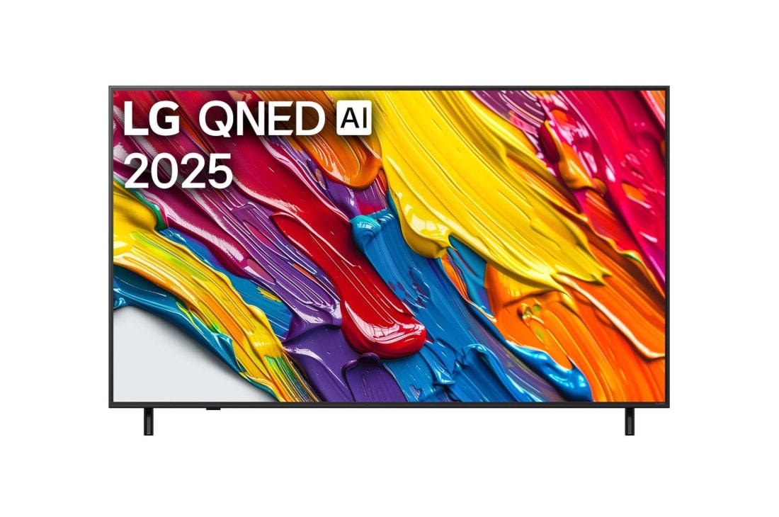 LG Τηλε?ραση 75 ιντσ?ν LG QNED AI QNED82 4K Smart TV 2025, Μπροστιν? ?ψη τη? LG QNED82 TV, το λογ?τυπο LG QNED Al στην π?νω γων?α. Η LG QNED TV απεικον?ζει πολ?χρωμε? υφ?? σαν βαφ?? που συνδυ?ζονται., 75QNED82A6B