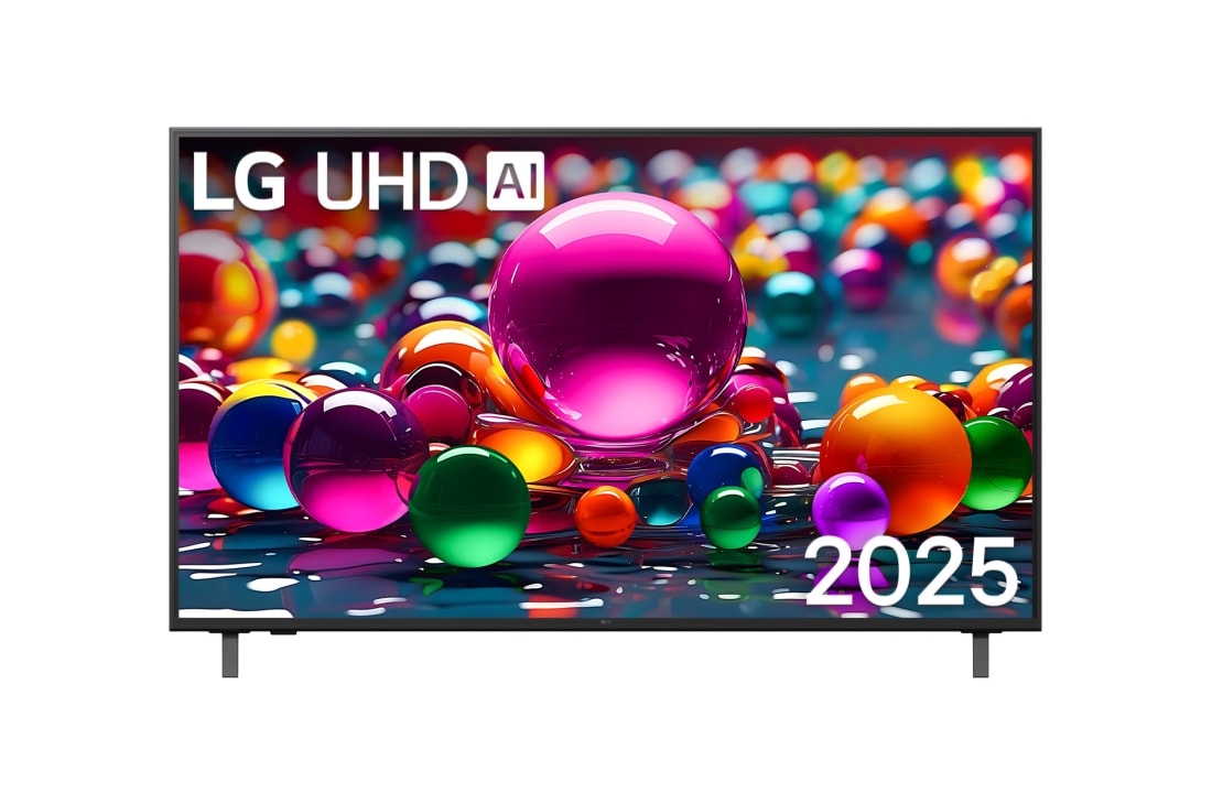 LG Τηλε?ραση LG UHD AI 55 ιντσ?ν UA75 4K Smart TV 2025, Μπροστιν? ?ψη τη? UHD UA75 TV, το λογ?τυπο LG UHD Al στην π?νω γων?α. Η LG UHD TV απεικον?ζει πολ?χρωμε? υφ?? σαν βαφ?? που συνδυ?ζονται., 55UA75006LA