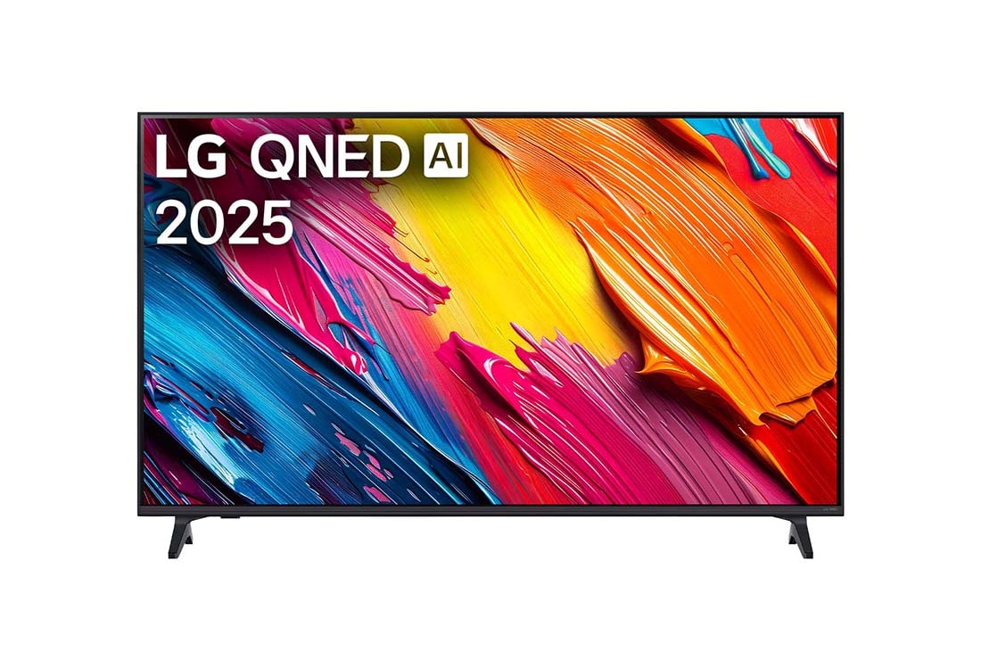 LG Τηλε?ραση 65 ιντσ?ν LG QNED AI QNED70 4K Smart TV 2025, Μπροστιν? ?ψη τη? LG QNED70 TV, το λογ?τυπο LG QNED Al στην π?νω γων?α. Η LG QNED TV απεικον?ζει πολ?χρωμε? υφ?? σαν βαφ?? που συνδυ?ζονται., 65QNED70A6A
