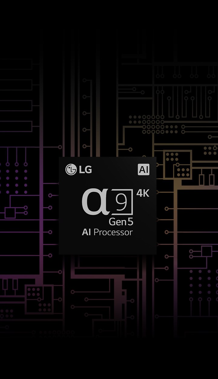 Απεικ?νιση του επεξεργαστ? a9 Gen 5 AI 4K σε ασπρ?μαυρο φ?ντο, το οπο?ο μετατρ?πεται σε ?γχρωμο