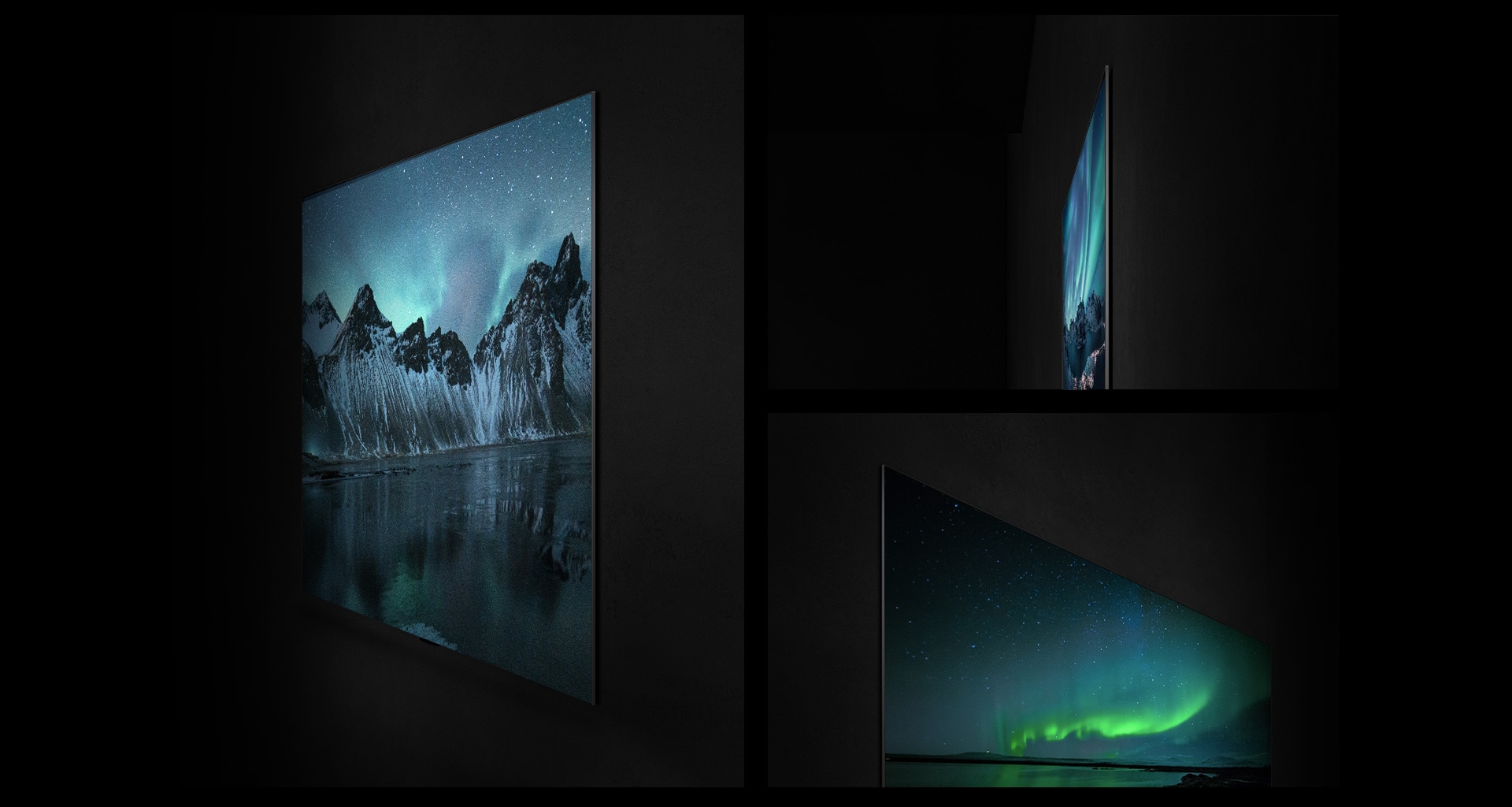 Απεικον?ζεται μια επ?τοιχη τηλε?ραση LG OLED απ? δι?φορε? γων?ε?, εν? δ?νεται ?μφαση στο Gallery Design και στο επ?πεδο π?σω μ?ρο?