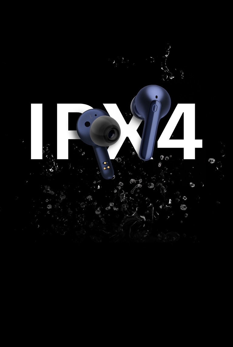 Slika slu?alica s kapljicama vode na vrhu teksta IPX4.
