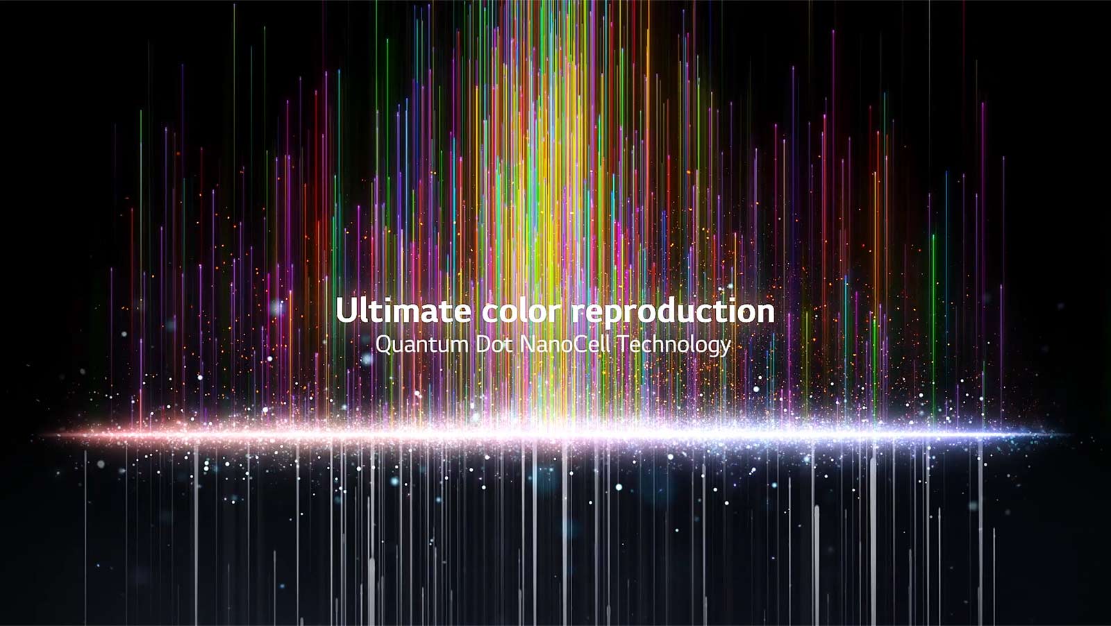 Slika svjetlosnih zraka mini LED zaslona koje prolaze kroz filtre tehnologije Quantum Dot i NanoCell. Tehnologiju boja Quantum NanoCell sastoji se od kombiniranih filtara radi postizanja ?ivopisnijih boja (reproduciraj videozapis).