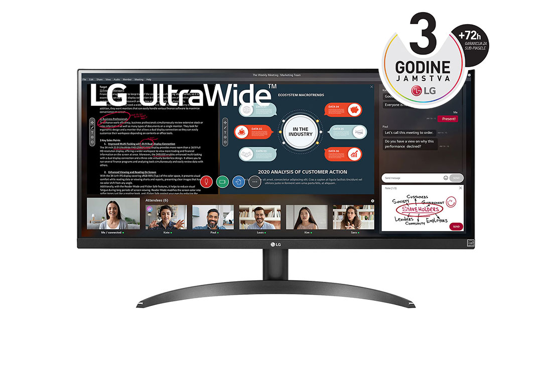 LG 29'' 21:9 FHD IPS UltraWide? monitor s HDR10, prikaz prednje strane, 29WP500-B