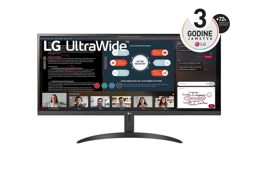 LG 34'' 21:9 FHD UltraWide? IPS monitor s HDR10, prikaz prednje strane, 34WP500-B
