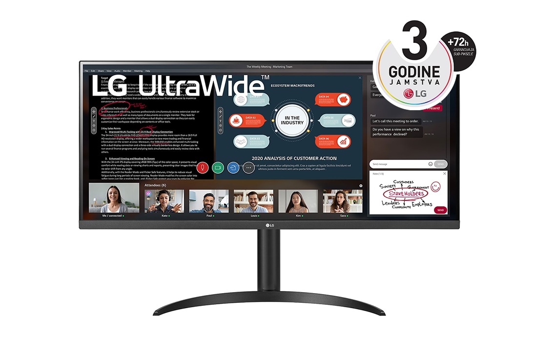 LG Monitor 21:9 UltraWide? Full HD IPS od 34 in?a s tehnologijom AMD FreeSync?, prikaz prednje strane, 34WP550-B