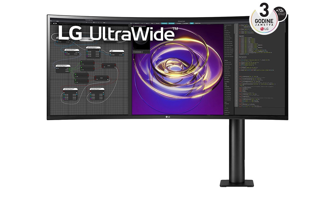 LG 34'' 21:9 QHD (3440 x 1440) UltraWide? Ergo monitor, prednji prikaz s krakom monitora s desne strane, 34WP88C-B